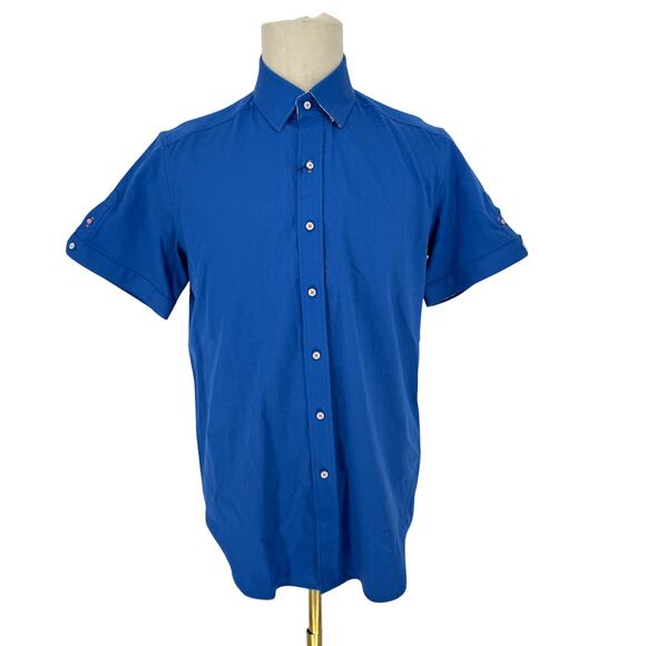 Robert Graham Woven Button Front Short Sleeve Shirt Bozeman Royal Blue M - Picture 8 of 8